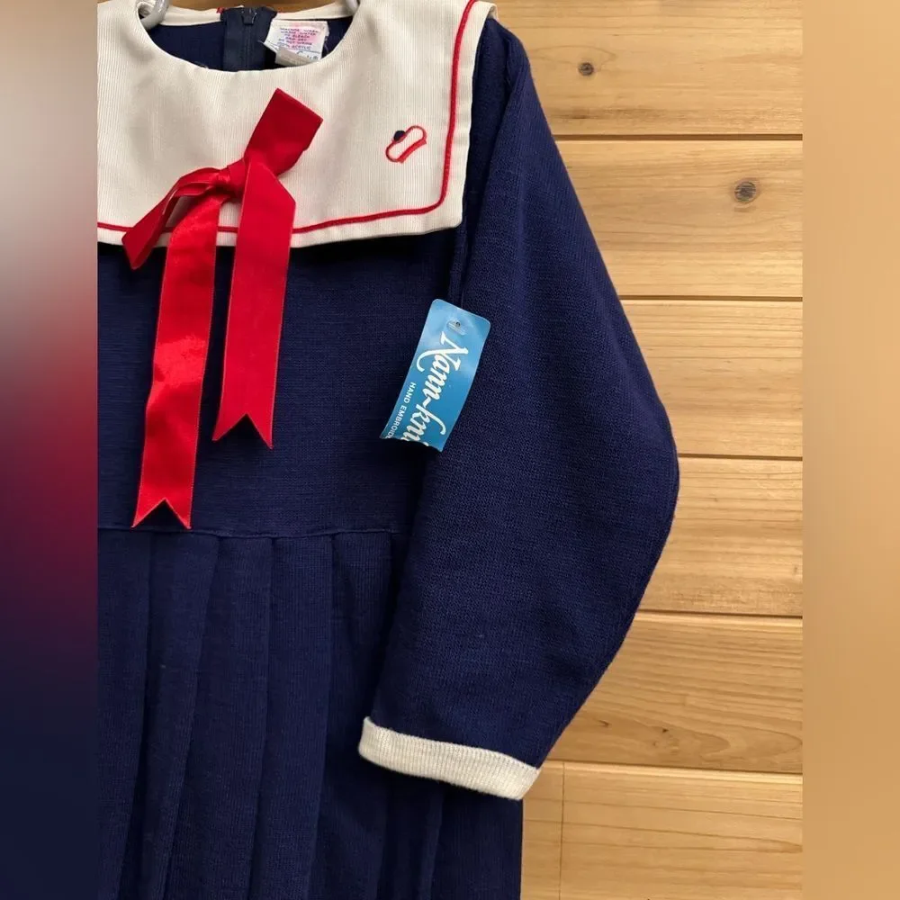 NWT Vintage Nann Knits Size 6X Long Sleeve Sailor Nautical Dress
